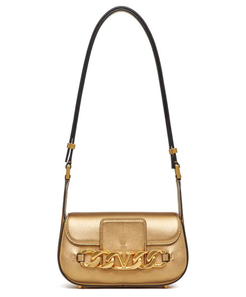 Valentino Vlogo Chain Small Laminated Nappa Shoulder Bag